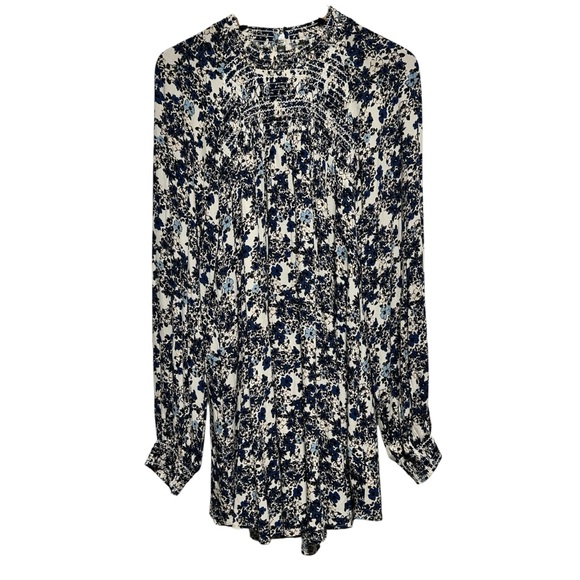 Free People Blue and Cream Floral Mini Dress L | Romantic Cottagecore Boho - Picture 2 of 10
